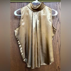 Dina Ariel Women's Vintage 80s Sleeveless Tank Top Blouse Gold Small Pleated